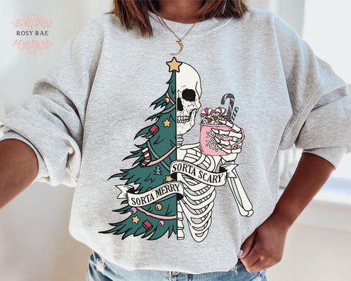 RosyRae Creations sweatshirt Sorta Merry Sorta Scary Crewneck Sweatshirt