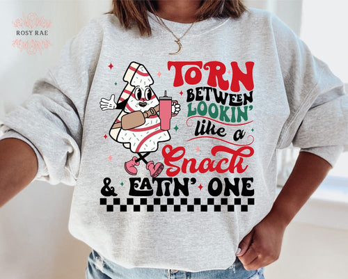 RosyRae Creations sweatshirt Torn Between Looking Like a Snack Crewneck Sweatshirt